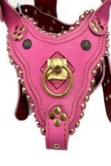 Özel Tasarım Pirinç Halkalı Lüks Deri Köpek Göğüs Tasması