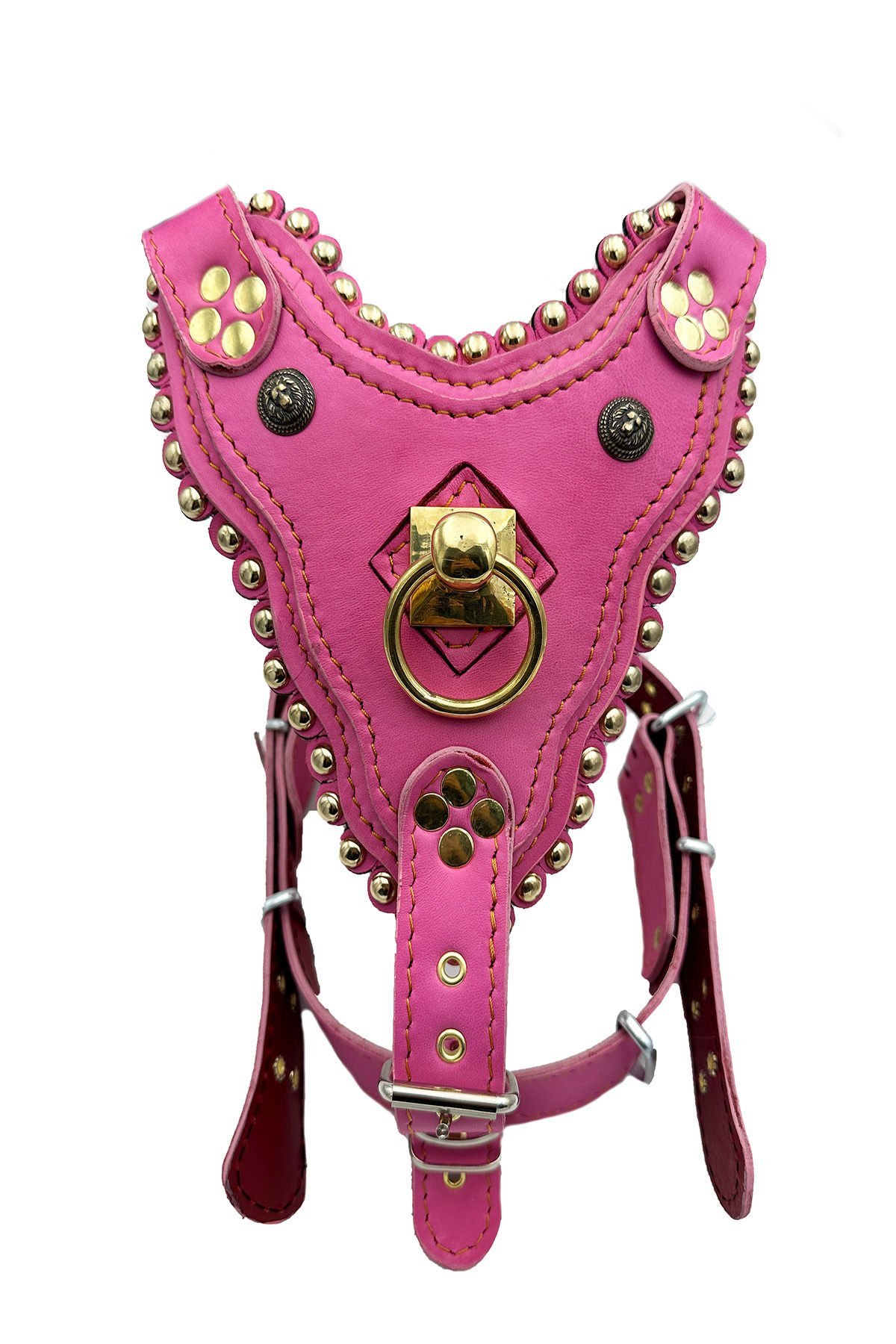 Özel Tasarım Pirinç Halkalı Lüks Deri Köpek Göğüs Tasması