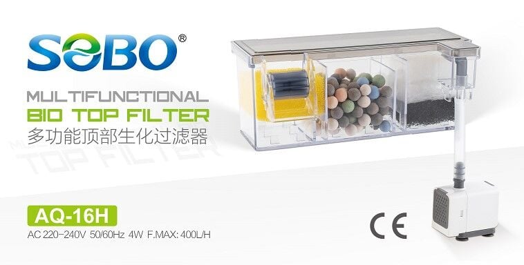 Sobo AQ-16H Şeffaf Askı Şelale Filtre - 400 L/H 4W 3 Bölmeli Biyolojik Sistem