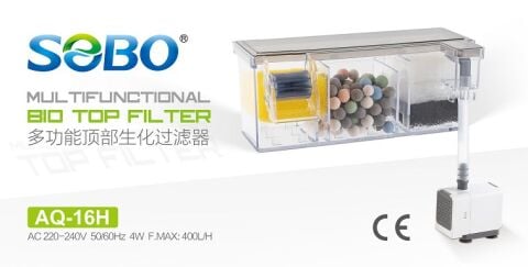 Sobo AQ-16H Şeffaf Askı Şelale Filtre - 400 L/H 4W 3 Bölmeli Biyolojik Sistem