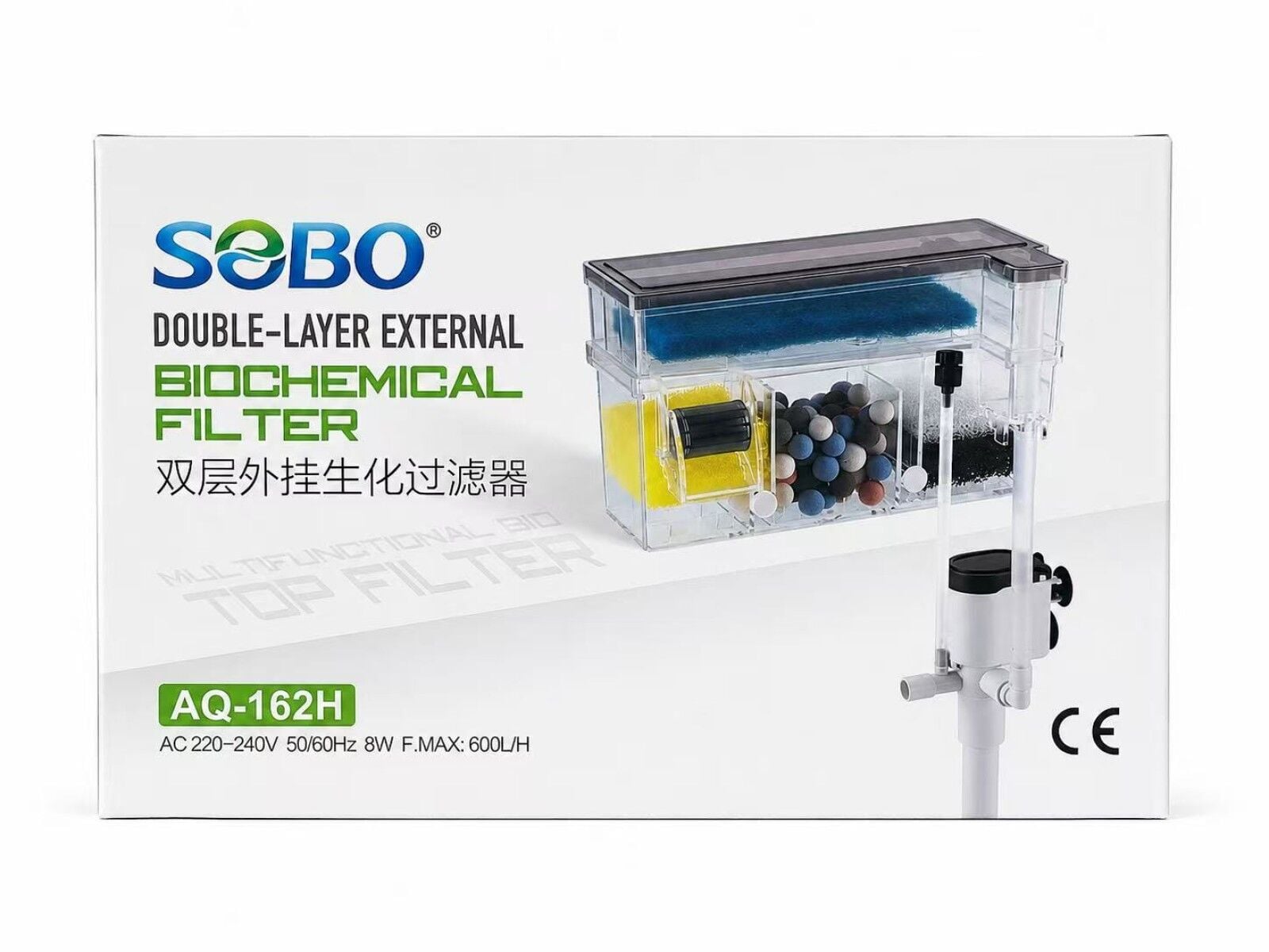 Sobo AQ-162H Biyolojik Bölmeli Askı / Tepe Filtre - 600 L/H 8W