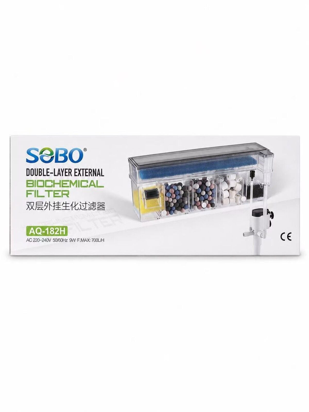 Sobo AQ-182H Biyolojik 5 Bölmeli Askı Filtre - 600 L/H 8W Şelale Sistem