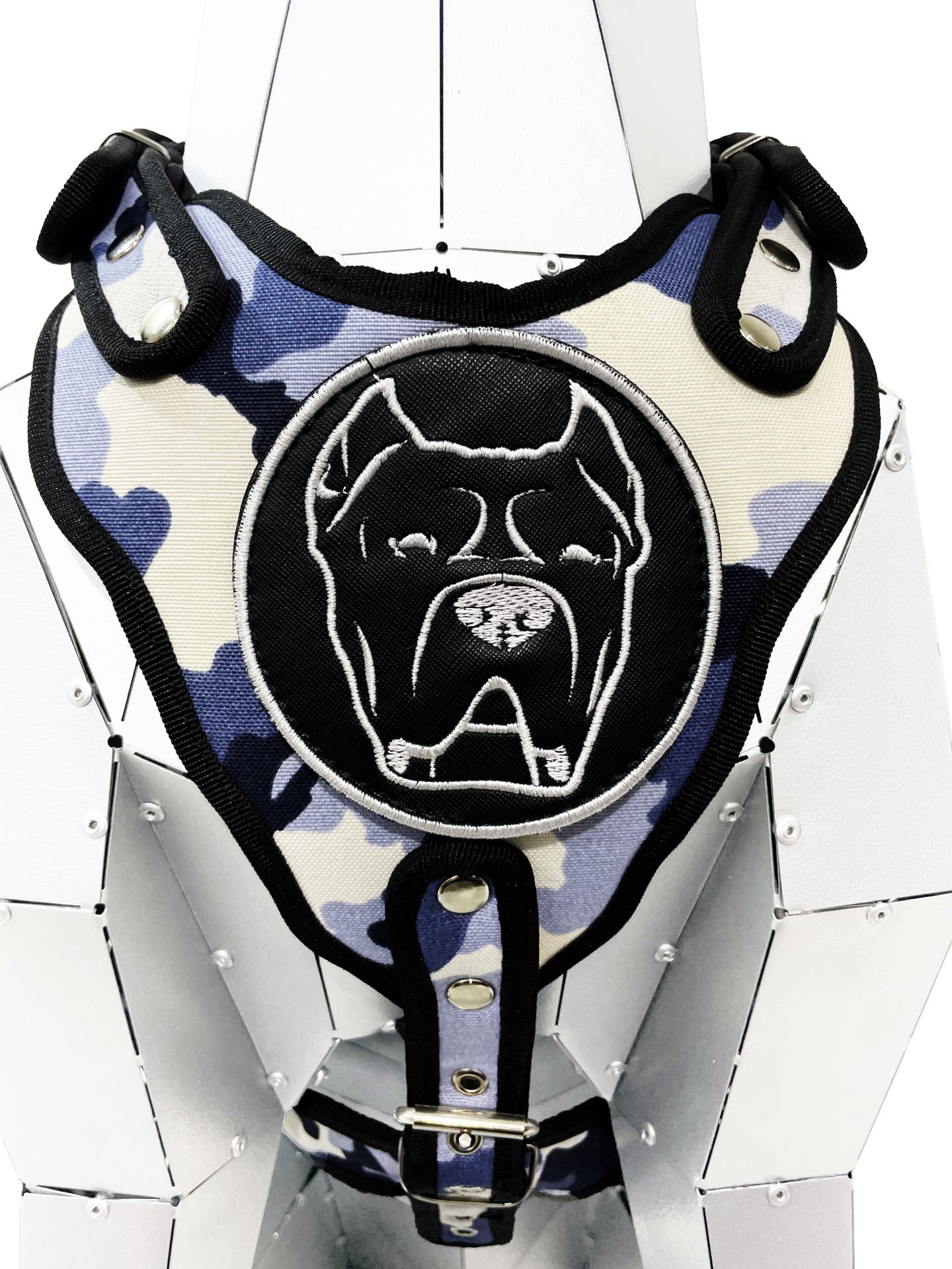 Mavi Beyaz Kamuflaj Cane Corso Köpek Göğüs Tasması