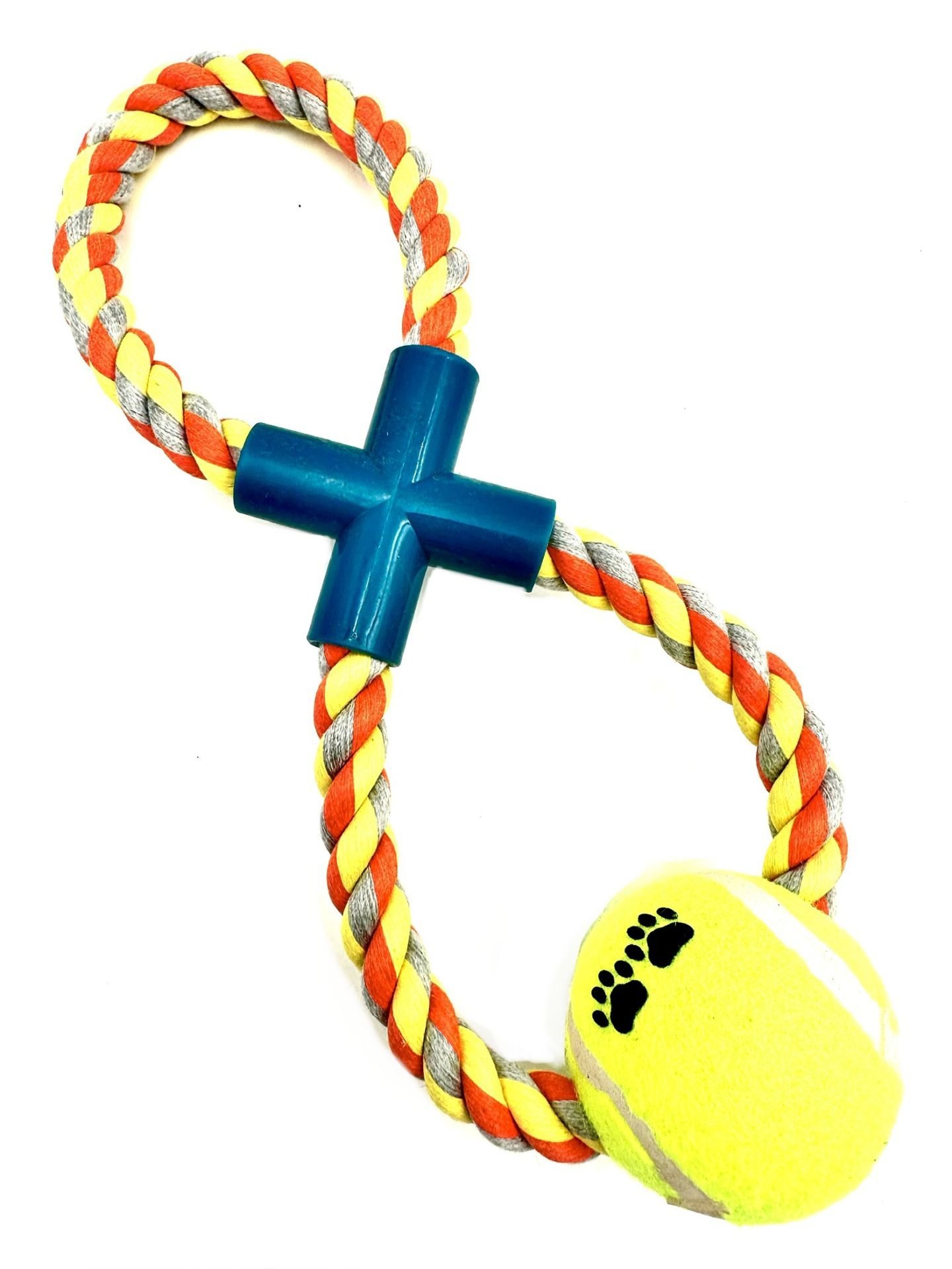 Sarı-Turuncu Tutma Kulplu Diş İpi Top Köpek Eğitim Oyuncağı