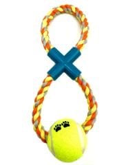 Sarı-Turuncu Tutma Kulplu Diş İpi Top Köpek Eğitim Oyuncağı