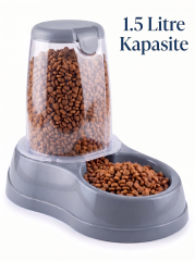 Hazneli Kedi ve Köpek Mama Kabı - Gri (1.5 Litre)