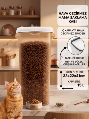 Şeffaf Contalı Hava Geçirmez Kedi Köpek Mama Saklama Kabı 15 Litre