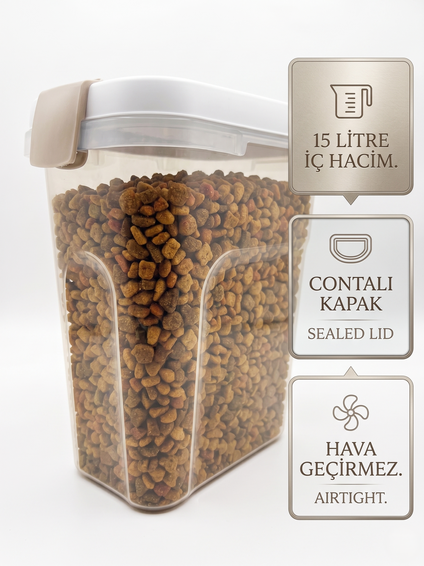 Şeffaf Contalı Hava Geçirmez Kedi Köpek Mama Saklama Kabı 15 Litre