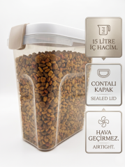 Şeffaf Contalı Hava Geçirmez Kedi Köpek Mama Saklama Kabı 15 Litre