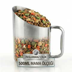 Paslanmaz Çelik Kedi Köpek Mama Ölçü Kabı ve Küreği 500 ml