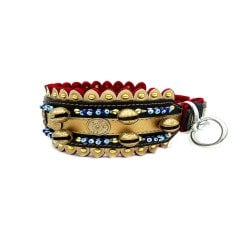 Sarı-Siyah Nazar Boncuklu 10 Zilli Deri Köpek Tasması