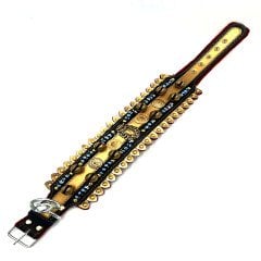 Sarı-Siyah Nazar Boncuklu 10 Zilli Deri Köpek Tasması