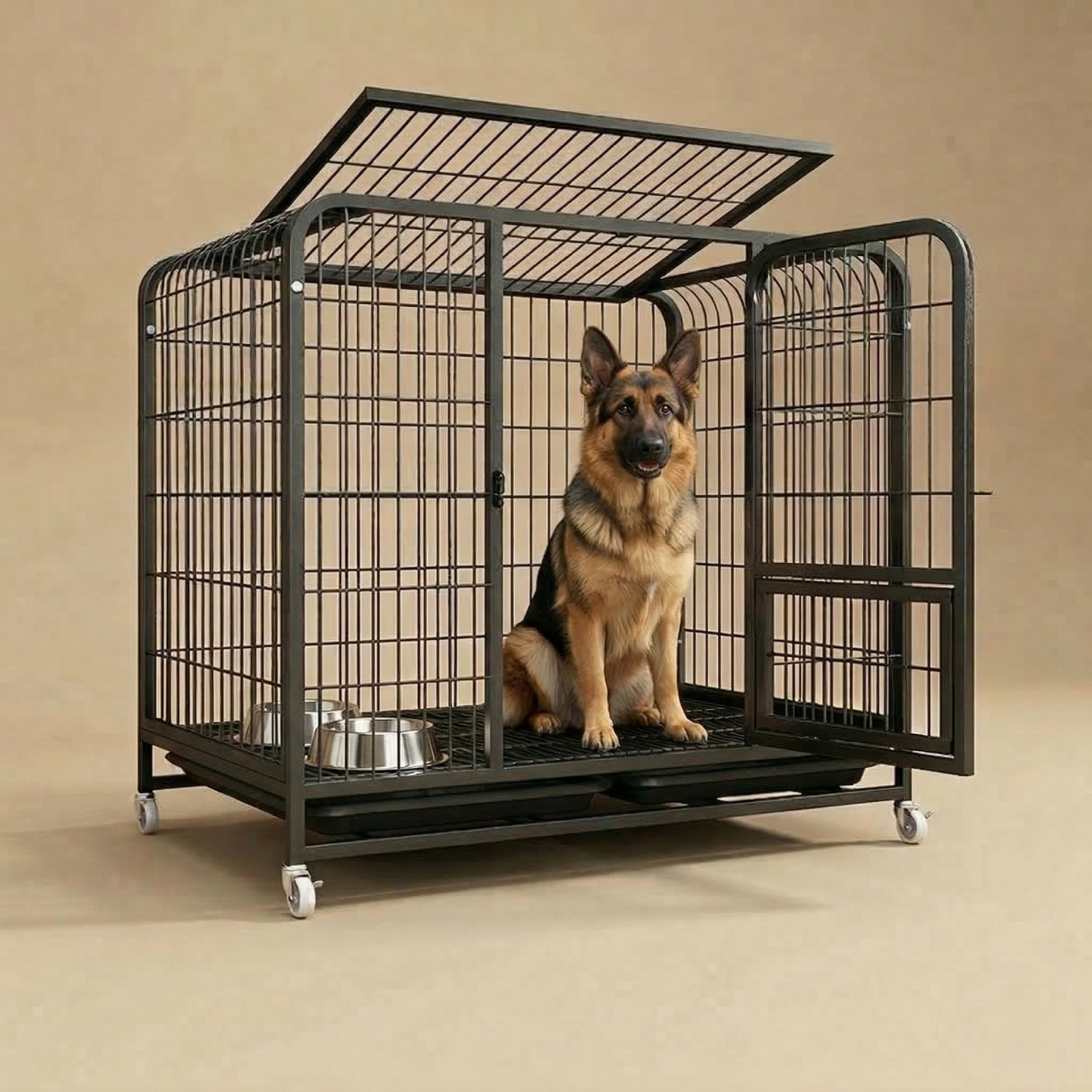 Tekerlekli Metal Köpek Kulübesi ve Taşıma Kafesi 125x92x106 cm (XXL)