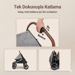 55 kg Kapasiteli Kedi ve Köpek Taşıma Arabası Katlanabilir - Gri (Büyük Boy Puset)