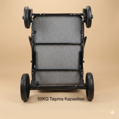 55 kg Kapasiteli Kedi ve Köpek Taşıma Arabası Katlanabilir - Gri (Büyük Boy Puset)