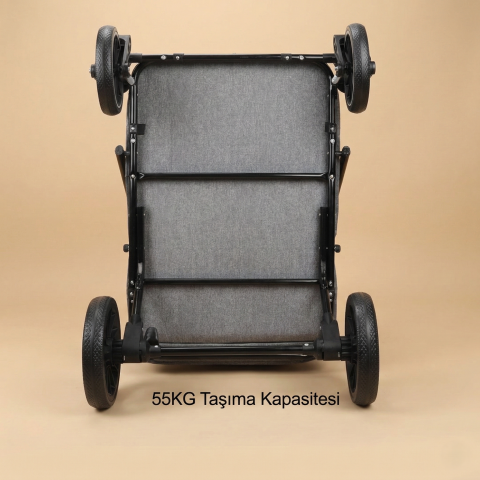 55 kg Kapasiteli Büyük Irk Köpek ve Kedi Taşıma Arabası - 108x83x60 cm (Siyah)