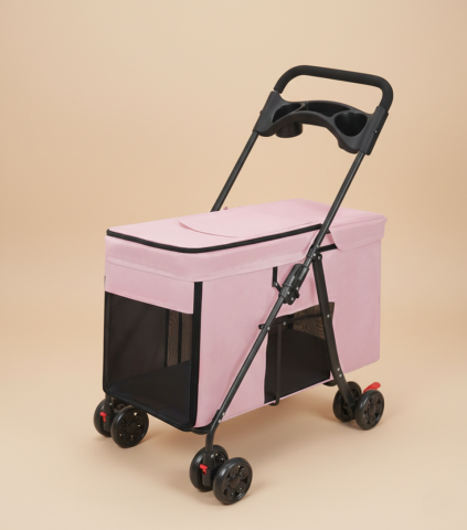 Hafif Kedi ve Köpek Taşıma Arabası Katlanabilir - 95x75x49cm (Pembe)