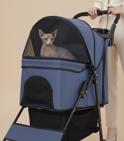 18 kg Kapasiteli Kedi ve Köpek Taşıma Arabası - 100x61x50 cm (Lacivert)