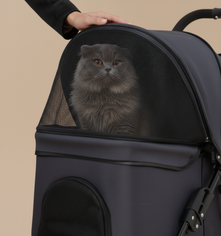 18 kg Kapasiteli Kedi ve Köpek Taşıma Arabası - 100x61x50 cm (Siyah)