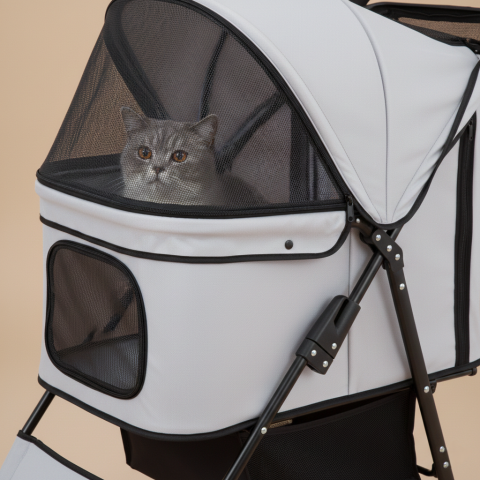 18 kg Kapasiteli Kedi ve Köpek Taşıma Arabası - 100x61x50 cm (Gri)