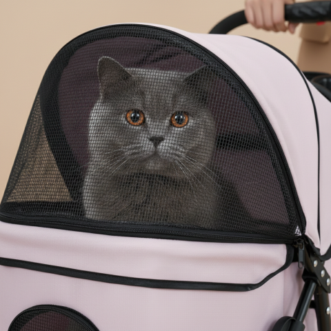 18 kg Kapasiteli Kedi ve Köpek Taşıma Arabası - 100x61x50 cm (Pembe)