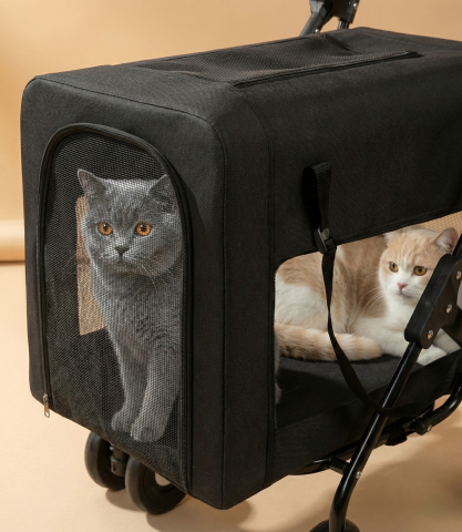 20 kg Kapasiteli Çıkarılabilir Pusetli Kedi ve Köpek Taşıma Arabası - 96x56x50cm (Siyah)