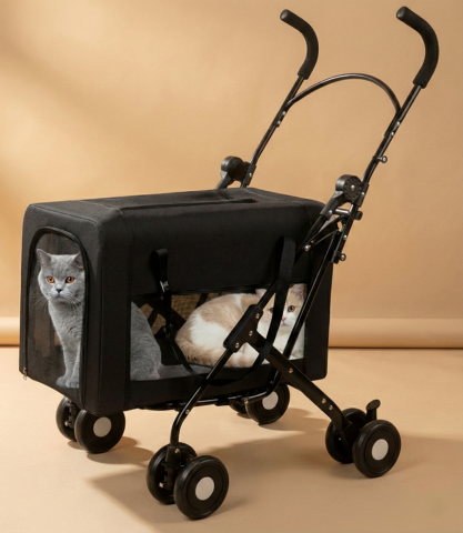 20 kg Kapasiteli Çıkarılabilir Pusetli Kedi ve Köpek Taşıma Arabası - 96x56x50cm (Siyah)