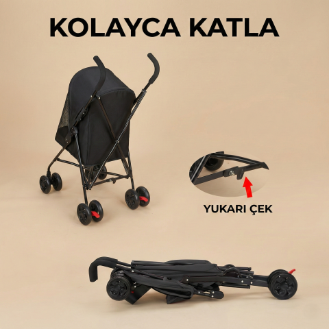 Katlanabilir Kedi Köpek Taşıma Arabası - Ultra Hafif 3.8 Kg - 97x45x55cm (Siyah)