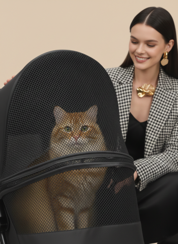 Katlanabilir Kedi Köpek Taşıma Arabası - Ultra Hafif 3.8 Kg - 97x45x55cm (Siyah)