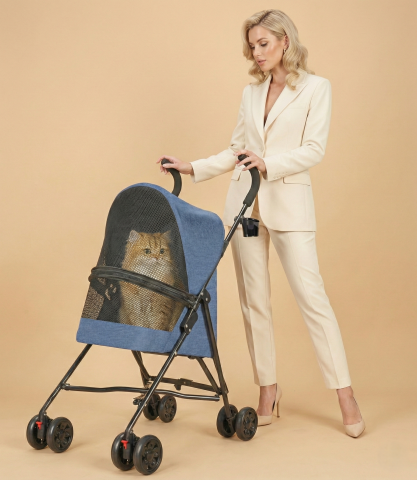 Ultra Hafif 3.8 Kg Kedi Köpek Taşıma Arabası - Katlanabilir - 97x45x55cm (Mavi)