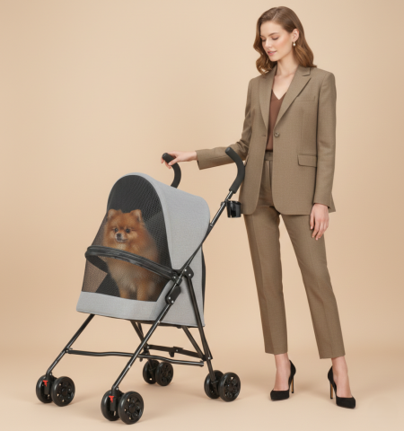 Ultra Hafif 3.8 Kg Kedi Köpek Taşıma Arabası - 97x45x55cm (Gri)