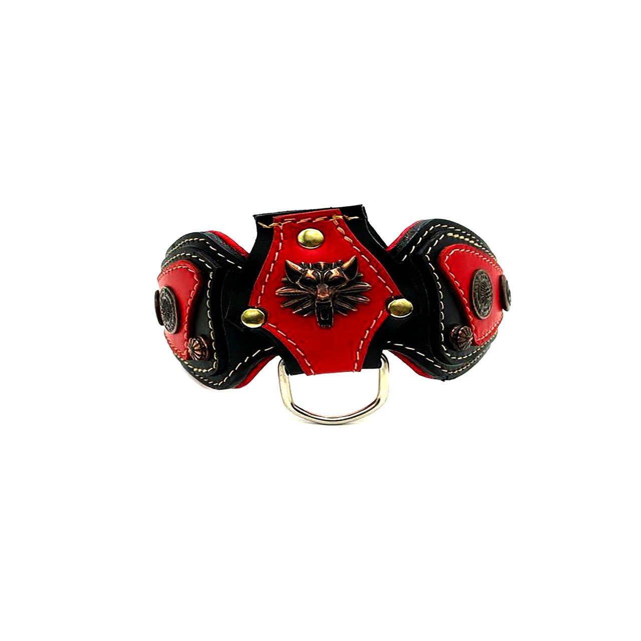 Kırmızı-Siyah Kelebek Model Kurt Başlı Lüks Deri Köpek Tasması