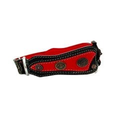 Kırmızı-Siyah Kelebek Model Kurt Başlı Lüks Deri Köpek Tasması