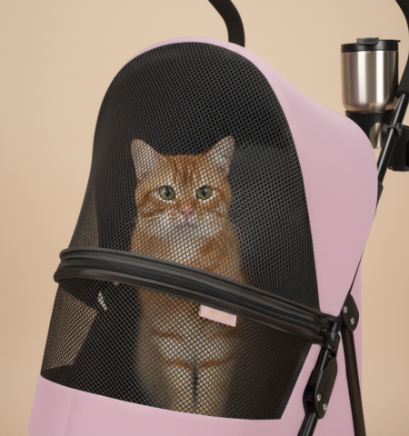 Ultra Hafif 3.8 Kg Katlanabilir Kedi Köpek Taşıma Arabası - 97x45x55cm (Pembe)