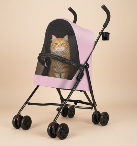 Ultra Hafif 3.8 Kg Katlanabilir Kedi Köpek Taşıma Arabası - 97x45x55cm (Pembe)