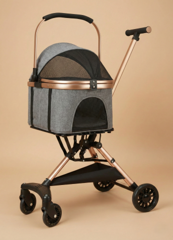 Premium Kedi Köpek Arabası - Ayrılabilir Pusetli Katlanabilir 101x62x45cm (Gri)