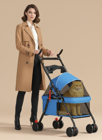 Kedi Köpek Arabası - Katlanabilir 101x62x45 (Mavi)