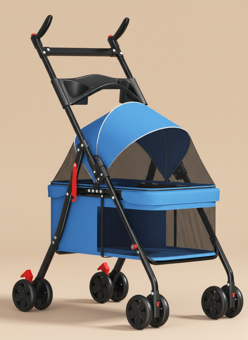 Kedi Köpek Arabası - Katlanabilir 101x62x45 (Mavi)