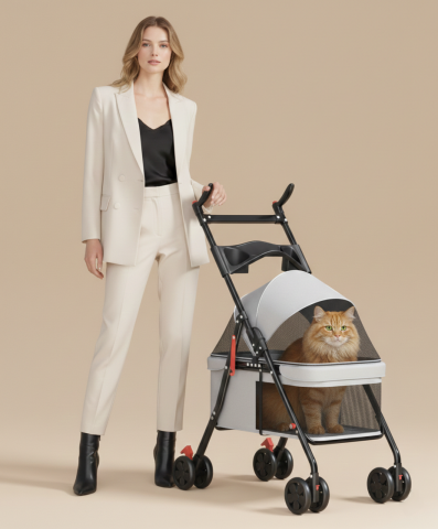 12 Kg Kapasiteli Kedi Köpek Arabası - Katlanabilir 101x62x45 (Gri)