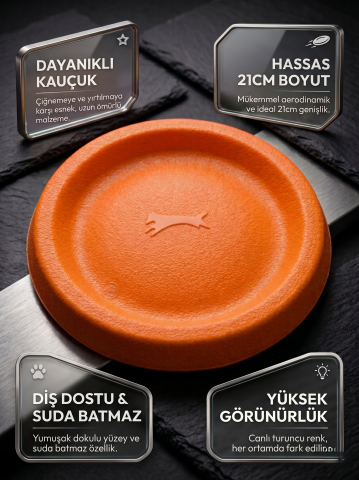 Frizbi Köpek Oyuncağı | Isırmaya Dayanıklı Uçan Disk 21cm (Turuncu)