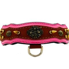 Pembe Viking Model Çivili Deri Köpek Tasması