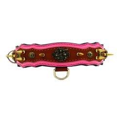 Pembe Viking Model Çivili Deri Köpek Tasması