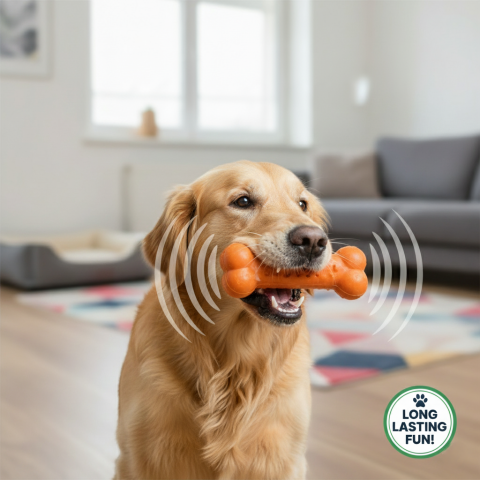 Pastırma Aromalı Kemik Şekilli Köpek Oyuncağı – 15 cm (Turuncu) (M)