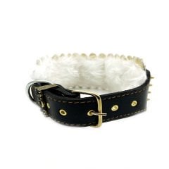 Siyah Metal Plakalı Özel Tasarım Deri Köpek Tasması