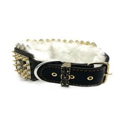 Siyah Metal Plakalı Özel Tasarım Deri Köpek Tasması