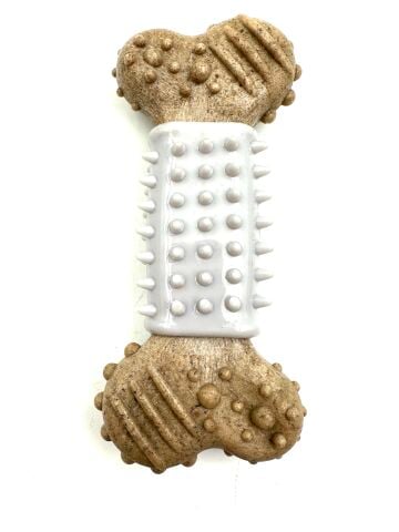 Tırtıklı Diş Kaşıyıcı Kemik Köpek Oyuncağı – 13 cm (Beyaz) (M)