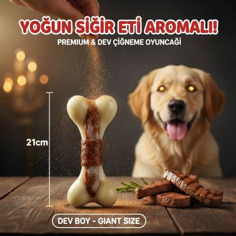 Parçalanmaz Köpek Oyuncağı - Kemik Şekilli Sığır Eti Aromalı 21 cm (L)