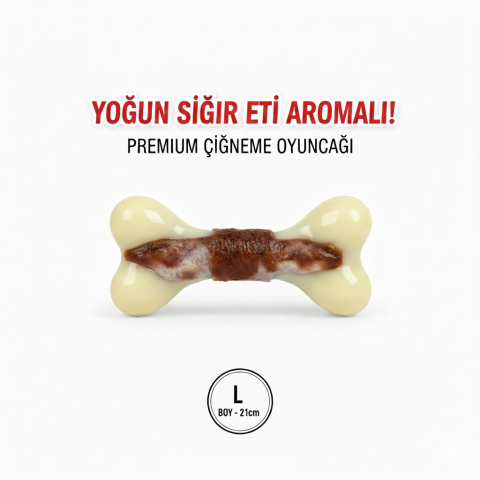 Parçalanmaz Köpek Oyuncağı - Kemik Şekilli Sığır Eti Aromalı 21 cm (L)