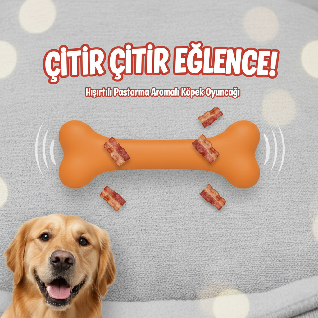 Pastırma Aromalı Kemik Şekilli Köpek Oyuncağı – 12.6 cm (Turuncu) (S)