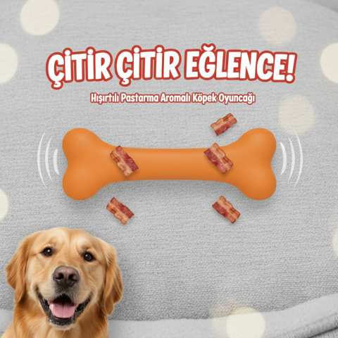 Pastırma Aromalı Kemik Şekilli Köpek Oyuncağı – 12.6 cm (Turuncu) (S)